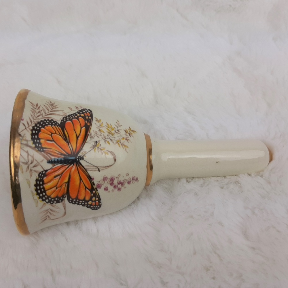 Vintage Glass White Bell with Butterfly Paint - Picture 3 of 5